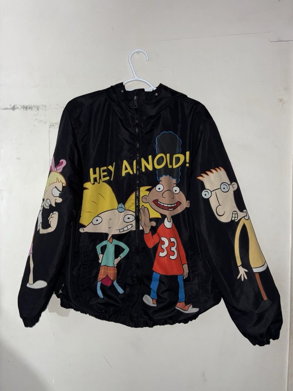 Members Only x Nickelodeon Hey Arnold Jacket Mens L Hooded Cartoon Windbreaker
